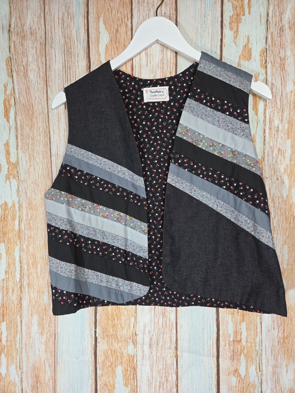 Patchwork Black Floral Sleeveless Tunic Vest